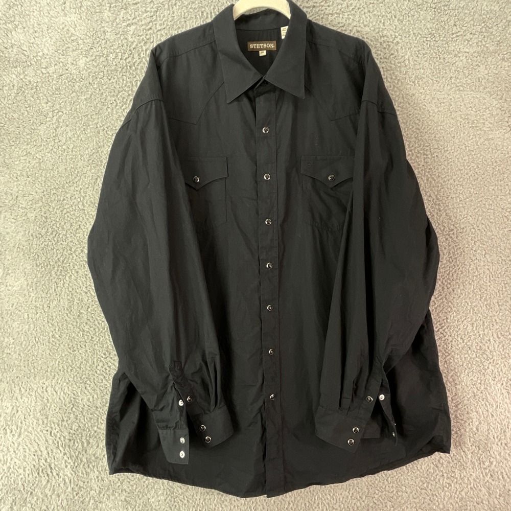 Stetson Western Pearl Snap Shirt Mens 3XL Black Excellent Cotton Long Sleeve